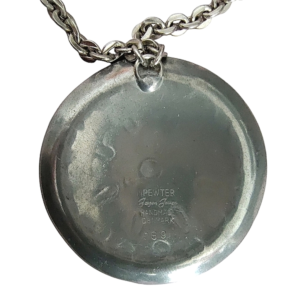 Jorgen Jensen Denmark Pewter Modernist Pendant & Chain Necklace 989 - Picture 4 of 8